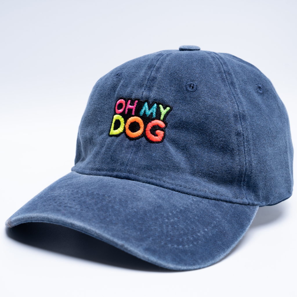 Navy OHMYDOG embroidered washed cotton cap, casual unisex cap