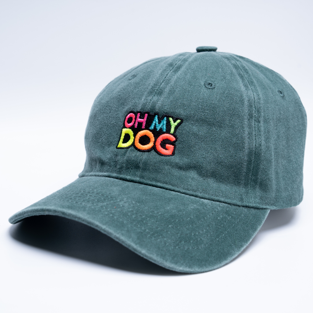 Green cap with 'OH MY DOG' text on a white background