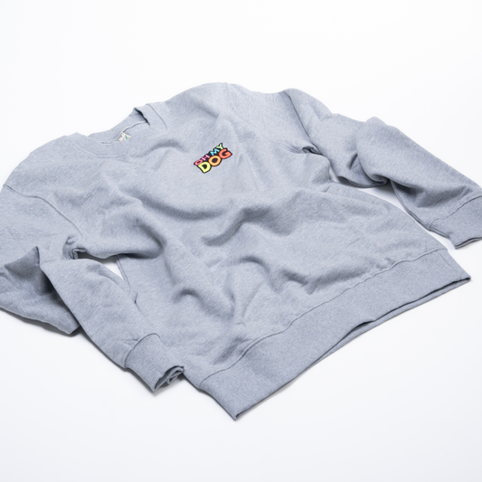 OHMYDOG sweatshirt with neon embroidery by HIGGS on white background