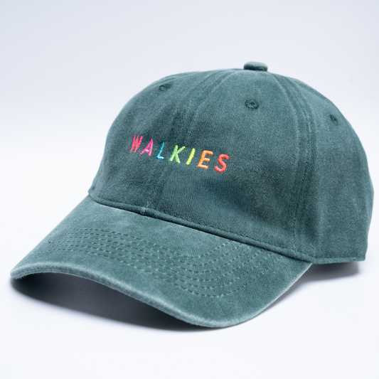 Forest green WALKIES embroidered washed cotton cap, relaxed unisex hat