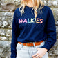 WALKIES Slogan Sweatshirt | Navy with Neon Rainbow Embroidery